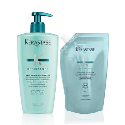 Kérastase Resistance Bain Force Architecte shampoo 2x 500 ml (pump + refill)