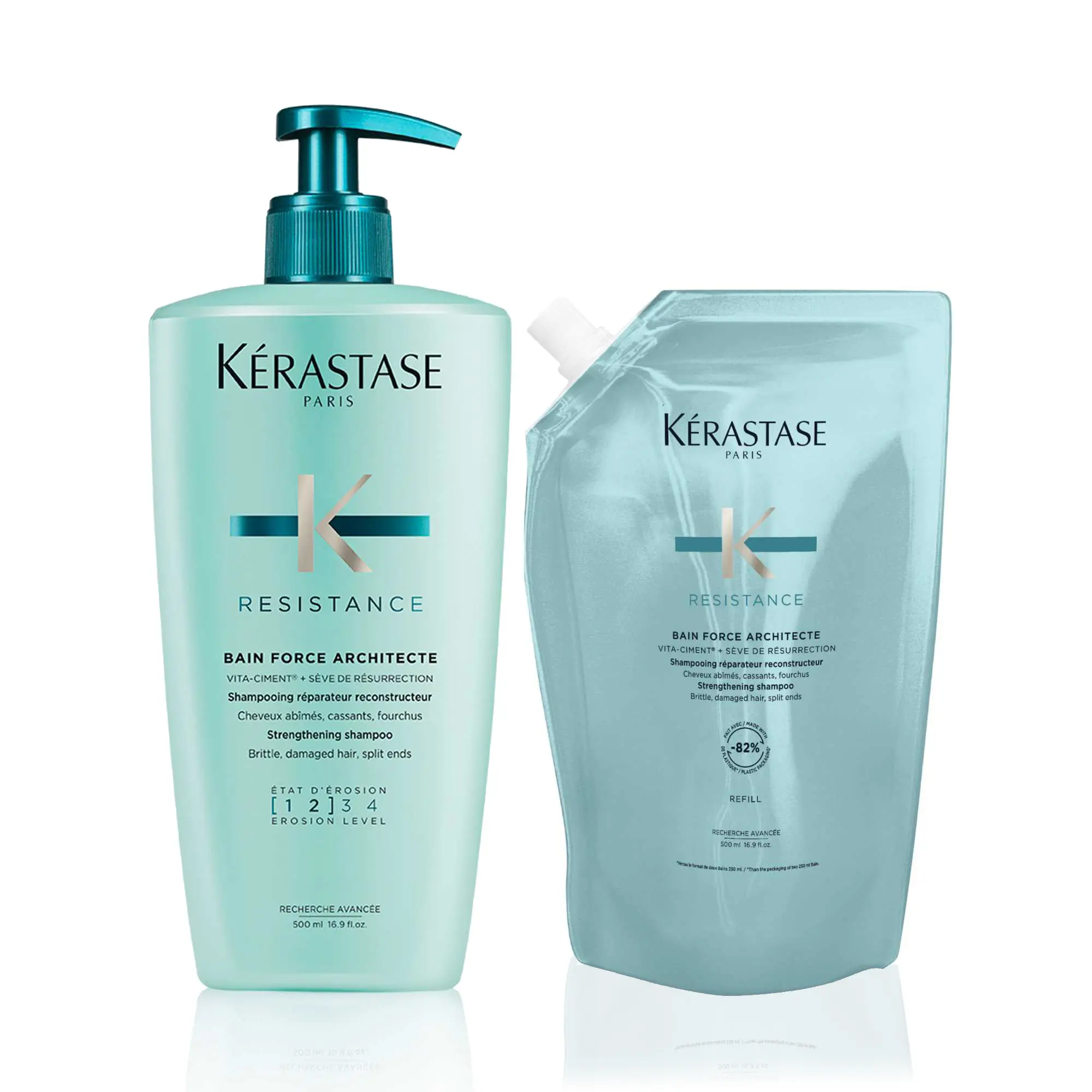 Kérastase Resistance Bain Force Architecte shampoo 2x 500 ml (pump + refill)